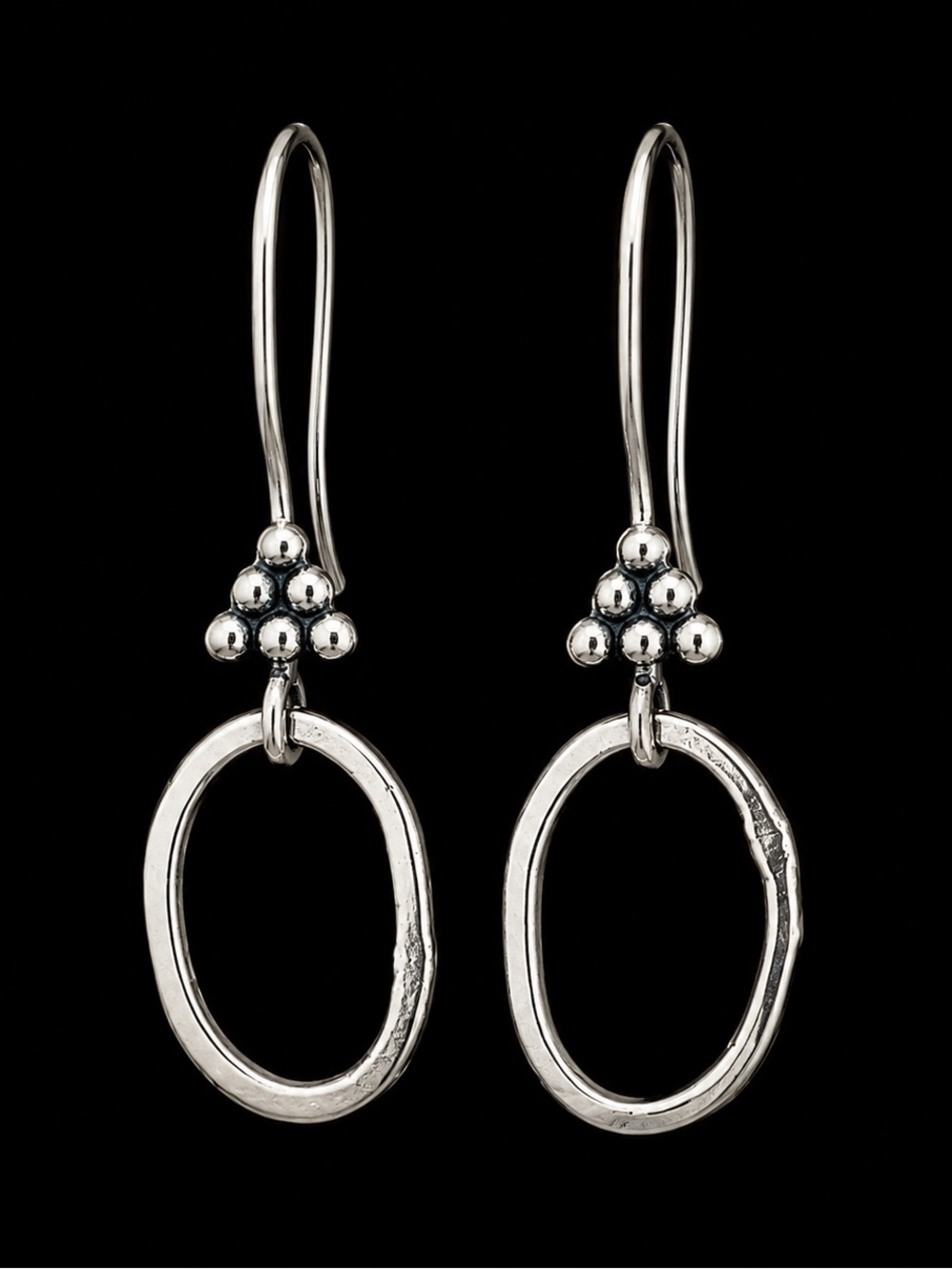 Bali Sterling Silver Dangle Earrings Tested 925 Oval Drop Boho 1.38”